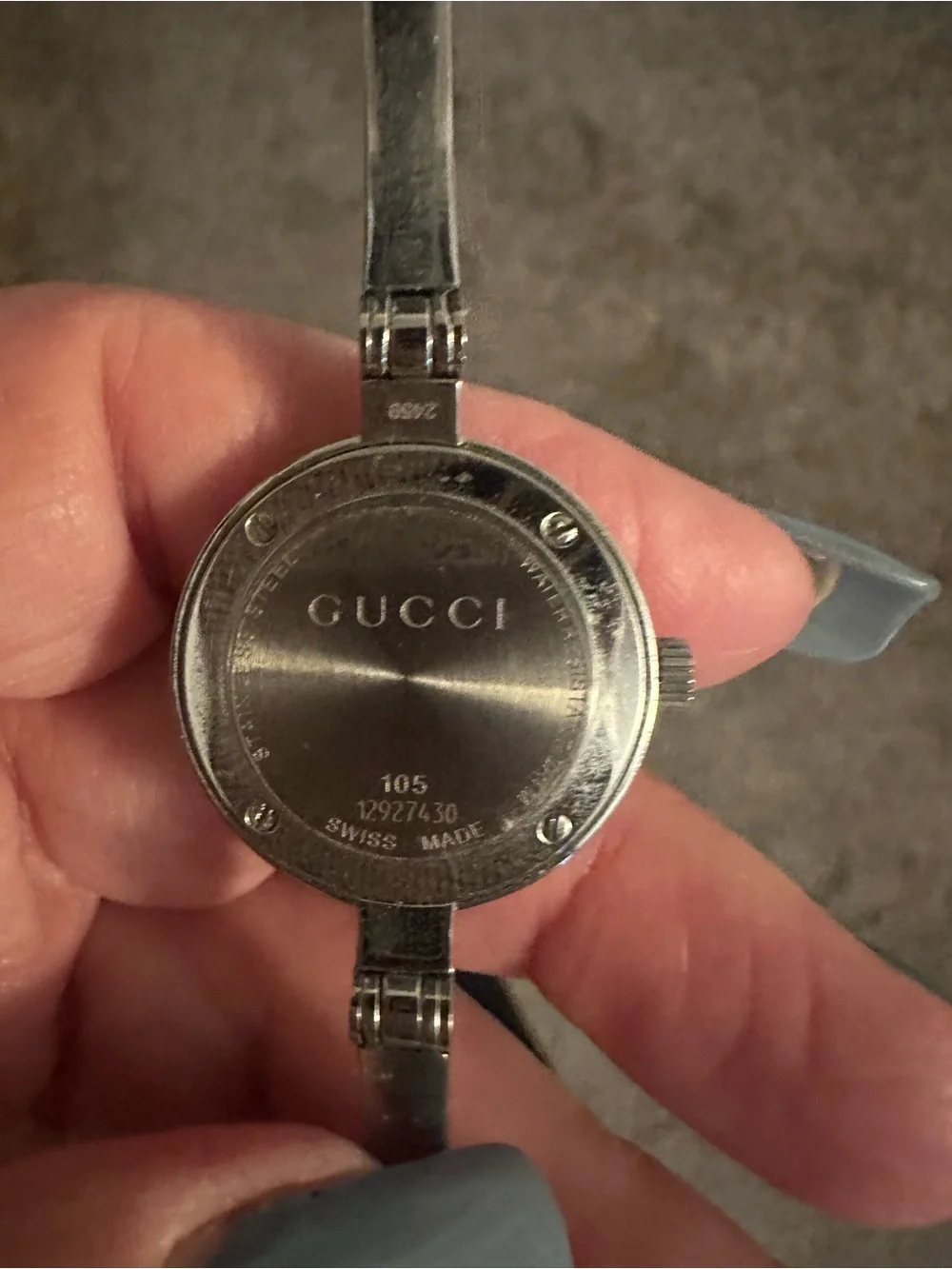 Gucci Silver-Tone Logo Dial Bangle Watch